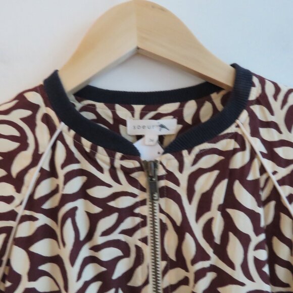 SOEUR Leaf Printed Cotton Bomber Chore Jacket Abstract Minimalist Sz 36 / US S - Picture 3 of 15